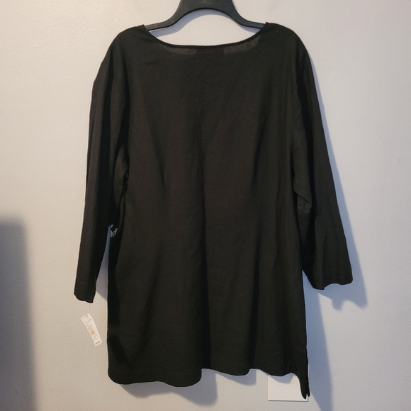 Women's 2X linen blend black white flora embroidered tunic blouse top plus size - Picture 8 of 14